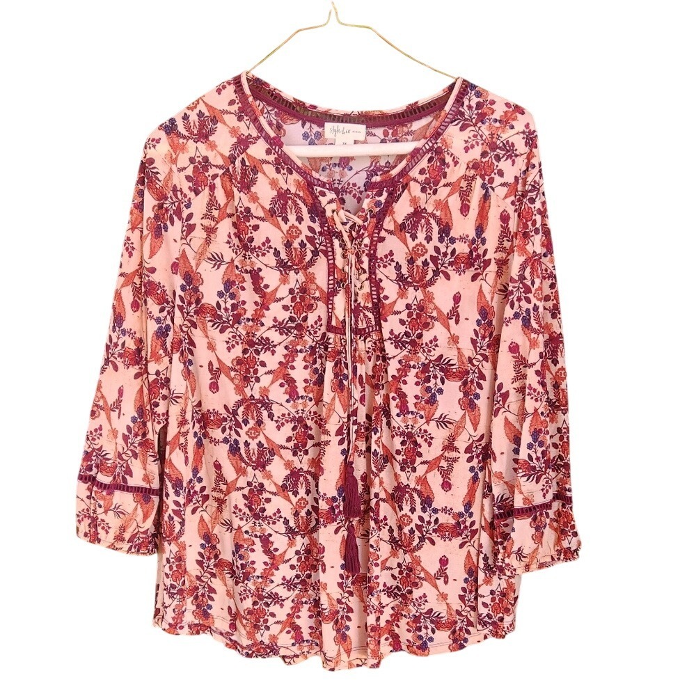Style & Co Floral Print Lace Up Tunic Blouse Top 3X